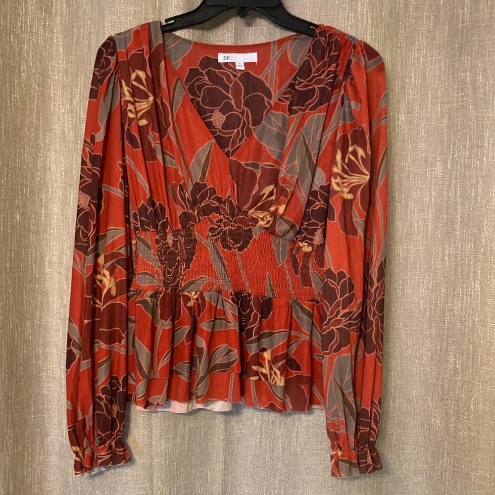 BP Orange Fitted Peplum Long Sleeve Blouse